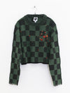 YANYAN KNITS Fall/Winter 2025: Wool plaid cropped sweater/mid-length skirt set YYK-YYW25-2021-GW (Sweater)